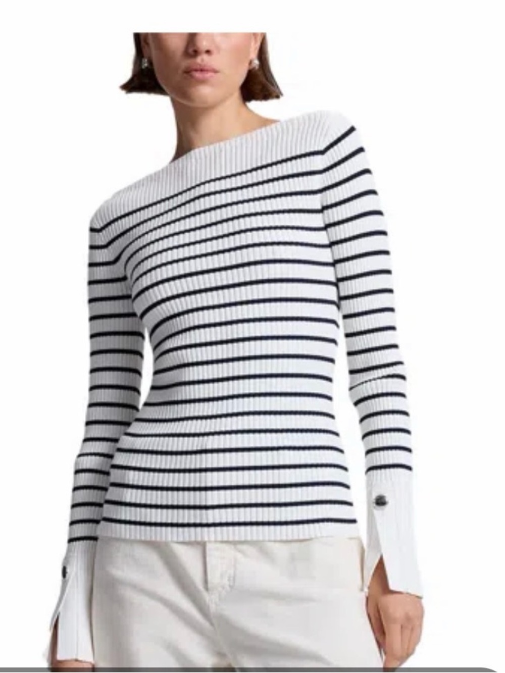 ALC Anya Striped Ribbed Knit Boatneck Sweater